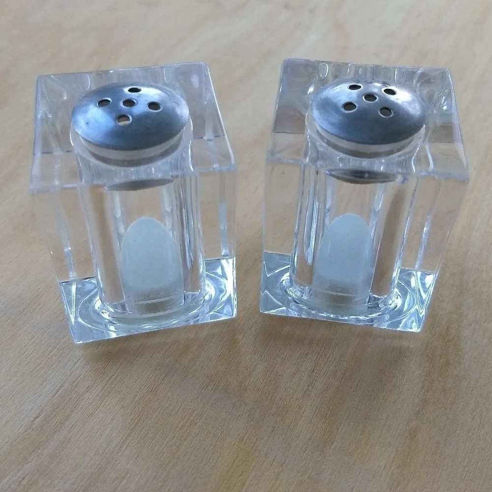 VINTAGE Lucite Salt Pepper Shakers Square Set Mid-Century Modern Retro